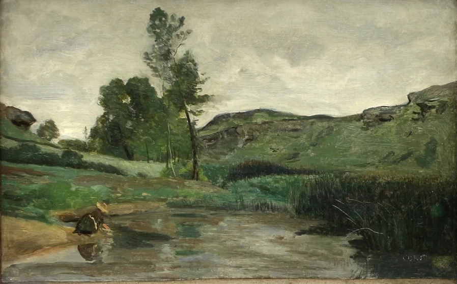Jean - Baptiste, Camille Corot, 138, Optevoz (presso Lione), lavandaie a bordo dell'acqua, 1852